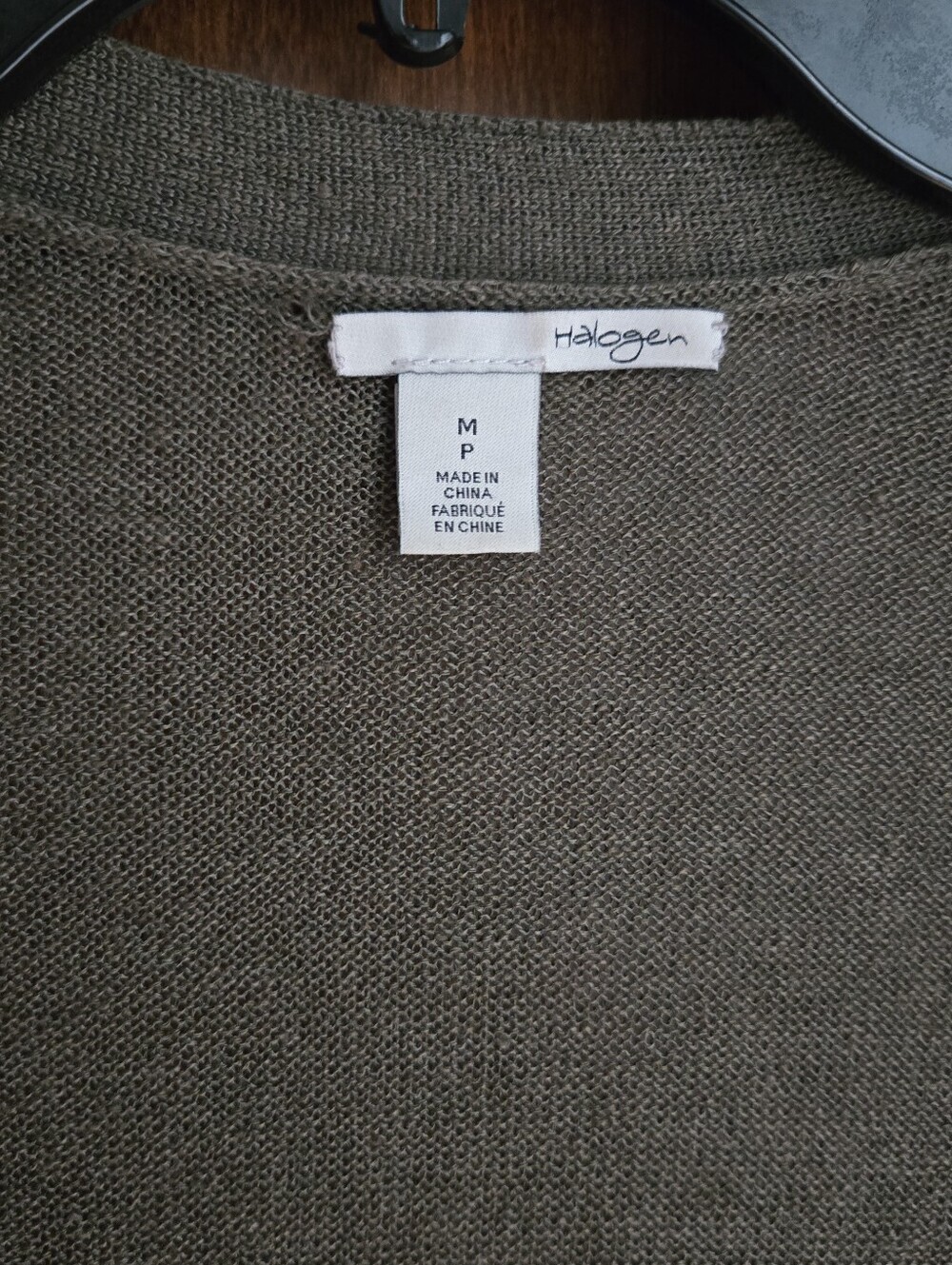 Halogen Olive Open-Front Long Cardigan with Pockets - Picture 3 of 5